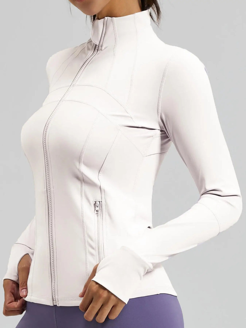 Women'S Sporty Zipper Jacket with Thumbholes & Pockets, Long Sleeve Slim-Fit Gym Jacket, All-Season Plain Design Bbljacket