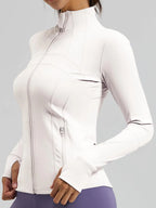 Women'S Sporty Zipper Jacket with Thumbholes & Pockets, Long Sleeve Slim-Fit Gym Jacket, All-Season Plain Design Bbljacket