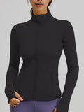 Women'S Sporty Zipper Jacket with Thumbholes & Pockets, Long Sleeve Slim-Fit Gym Jacket, All-Season Plain Design Bbljacket