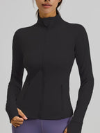 Women'S Sporty Zipper Jacket with Thumbholes & Pockets, Long Sleeve Slim-Fit Gym Jacket, All-Season Plain Design Bbljacket