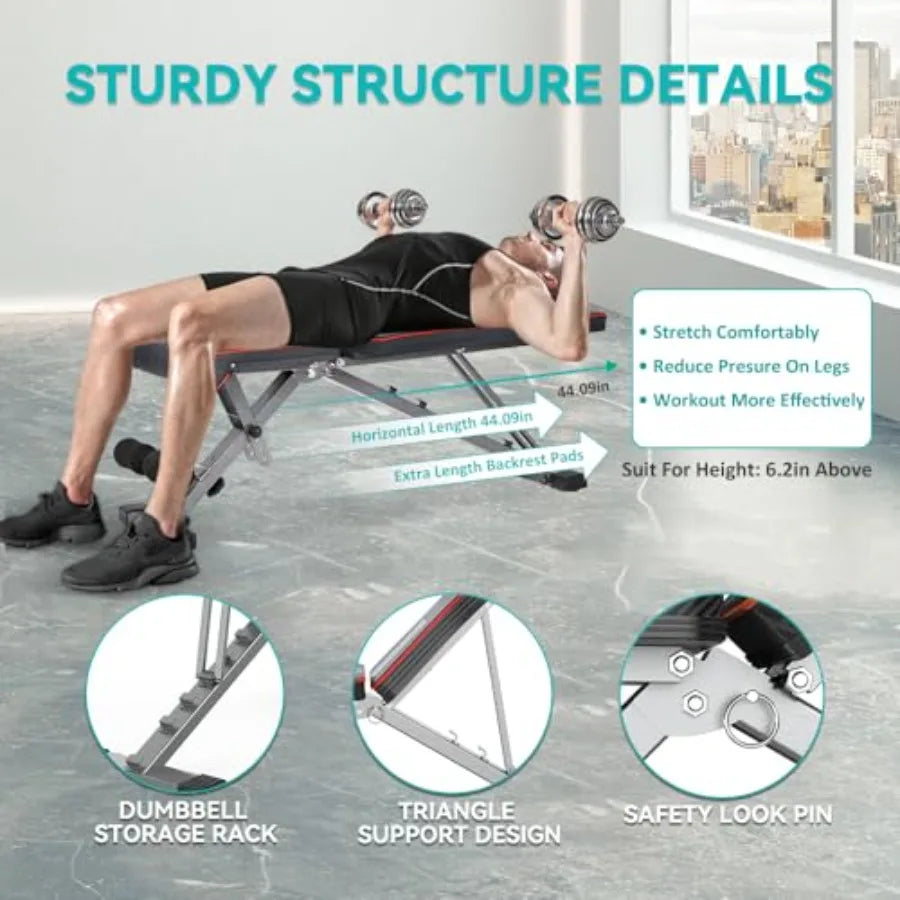 Adjustable Foldable Weight Bench 660LBS Home Gym Workout Bench for Bench Press Sit-Up Exercise with Black Steel Frame and Thick