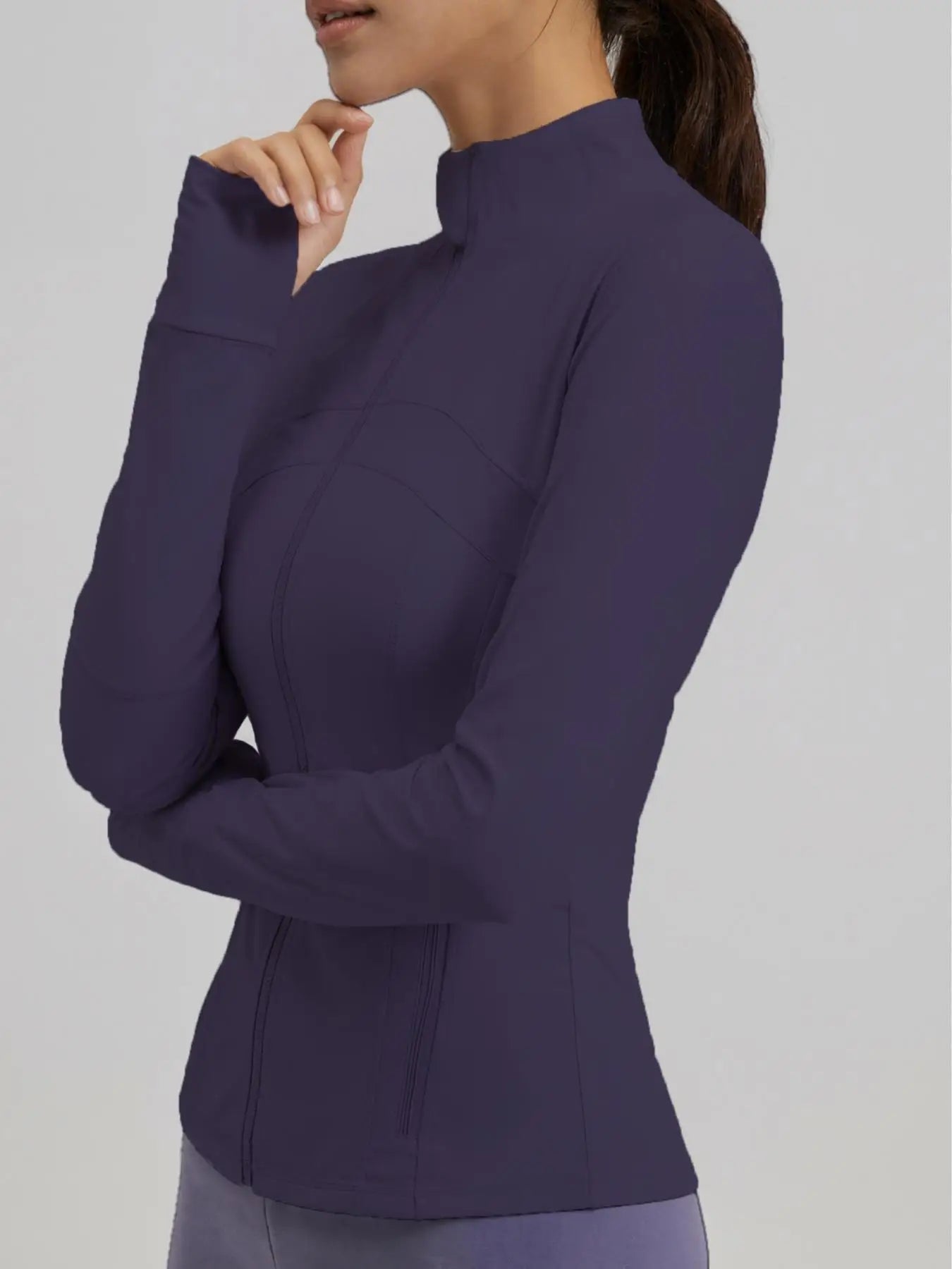 Women'S Sporty Zipper Jacket with Thumbholes & Pockets, Long Sleeve Slim-Fit Gym Jacket, All-Season Plain Design Bbljacket