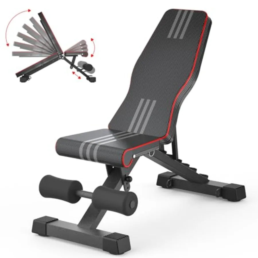 Adjustable Foldable Weight Bench 660LBS Home Gym Workout Bench for Bench Press Sit-Up Exercise with Black Steel Frame and Thick