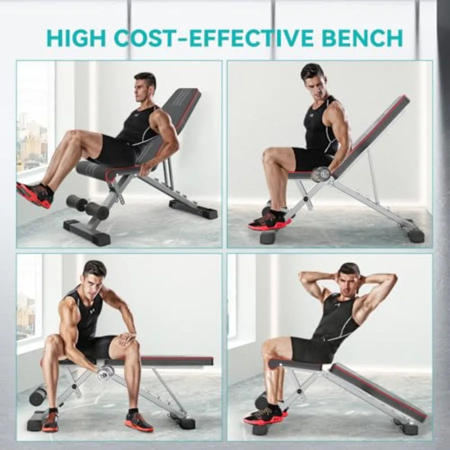 Adjustable Foldable Weight Bench 660LBS Home Gym Workout Bench for Bench Press Sit-Up Exercise with Black Steel Frame and Thick
