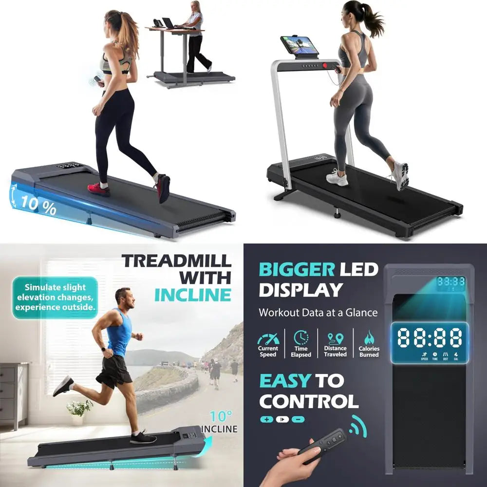 Foldable Home Office Treadmill with 10% Incline, 320Lbs Capacity, under Desk Walking Pad for Fitness