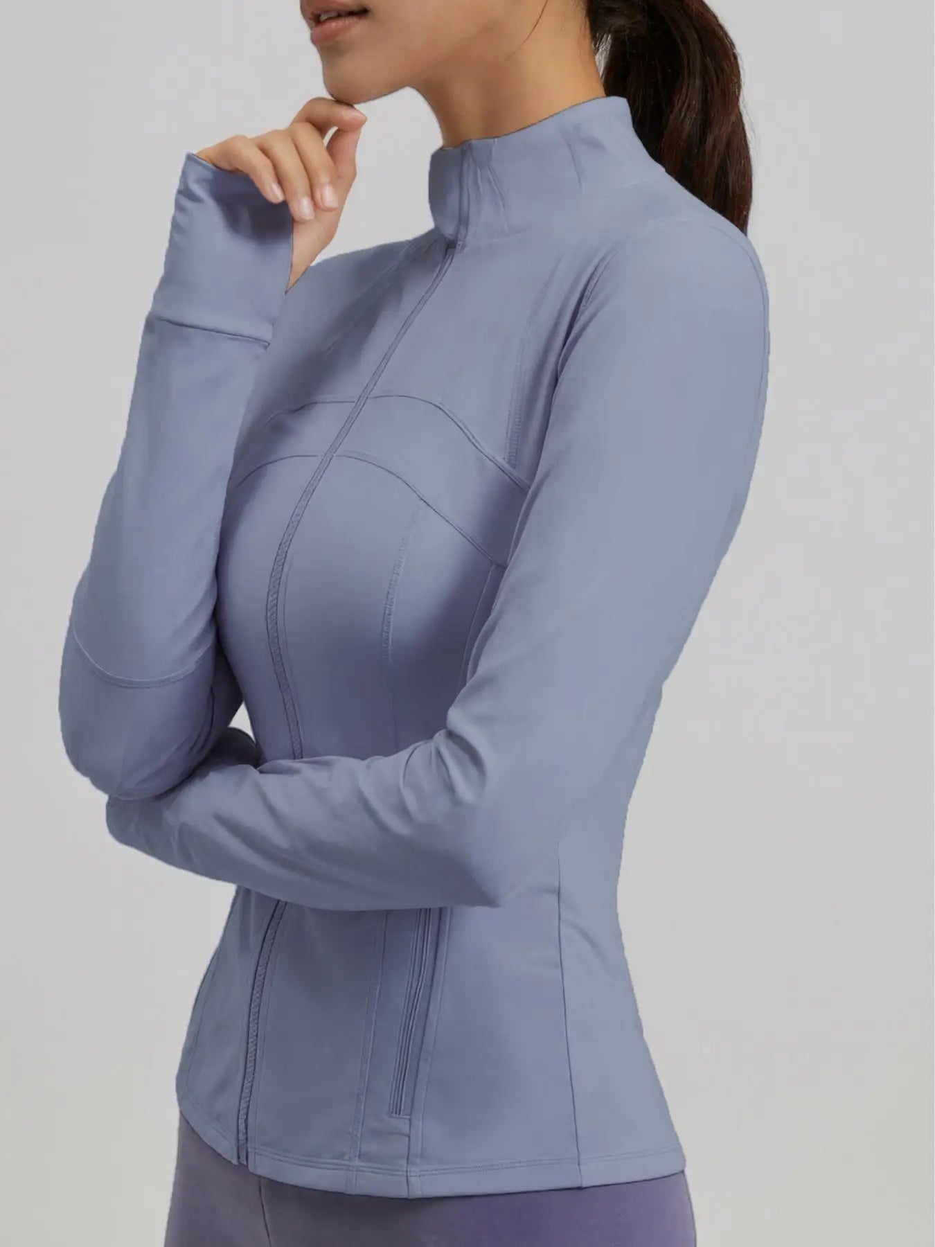 Women'S Sporty Zipper Jacket with Thumbholes & Pockets, Long Sleeve Slim-Fit Gym Jacket, All-Season Plain Design Bbljacket
