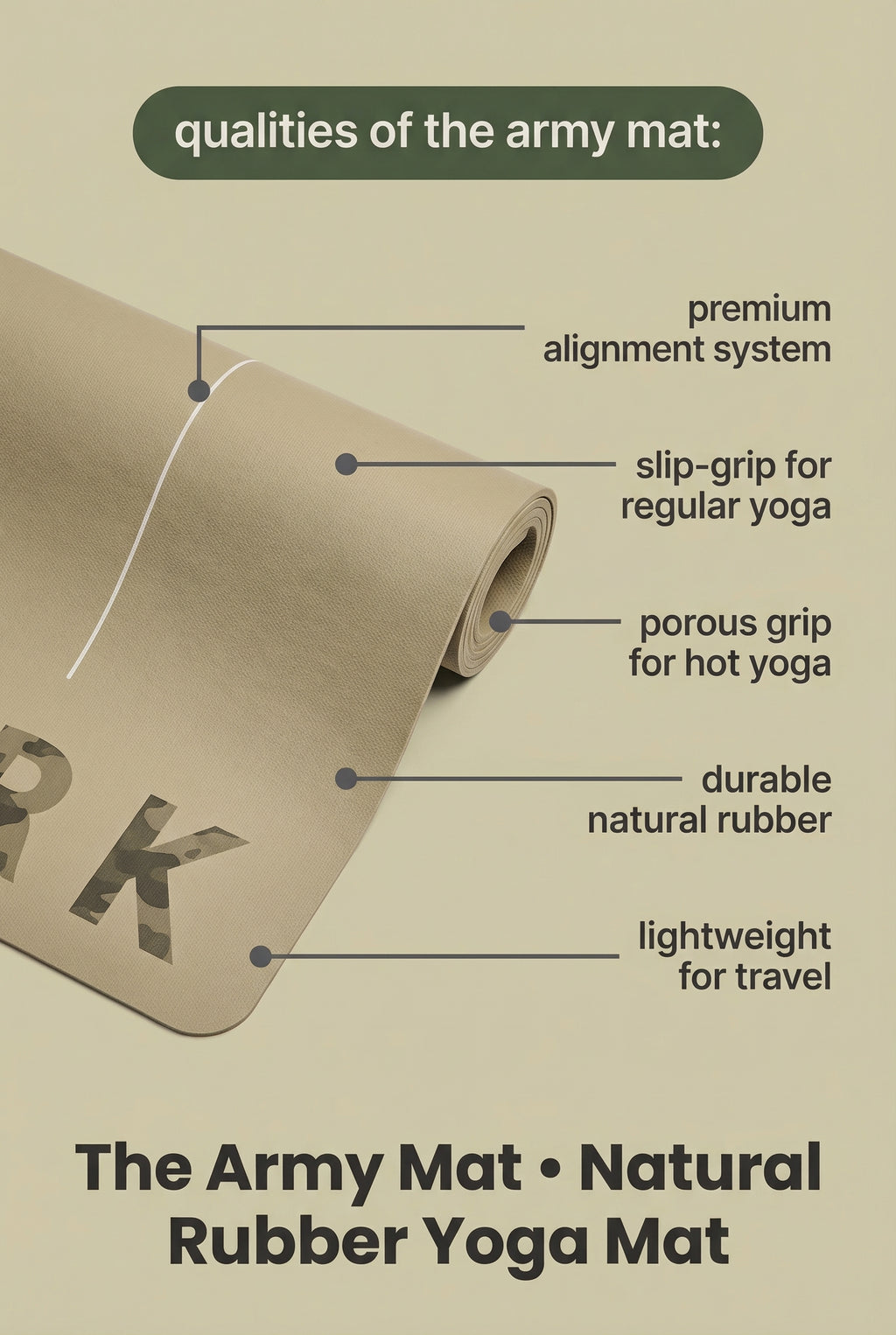 The Army Mat • 3mm Thick, Natural Rubber Yoga Mat ✨ NEW