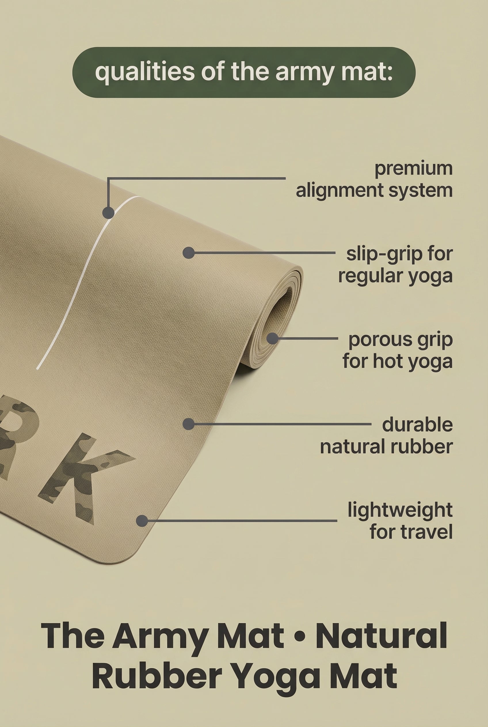 The Army Mat • 3mm Thick, Natural Rubber Yoga Mat ✨ NEW