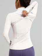 Women'S Sporty Zipper Jacket with Thumbholes & Pockets, Long Sleeve Slim-Fit Gym Jacket, All-Season Plain Design Bbljacket