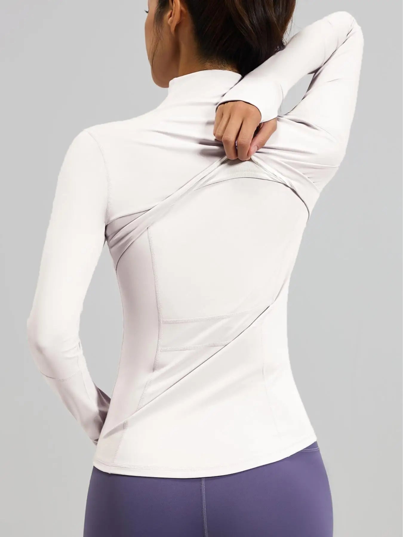 Women'S Sporty Zipper Jacket with Thumbholes & Pockets, Long Sleeve Slim-Fit Gym Jacket, All-Season Plain Design Bbljacket