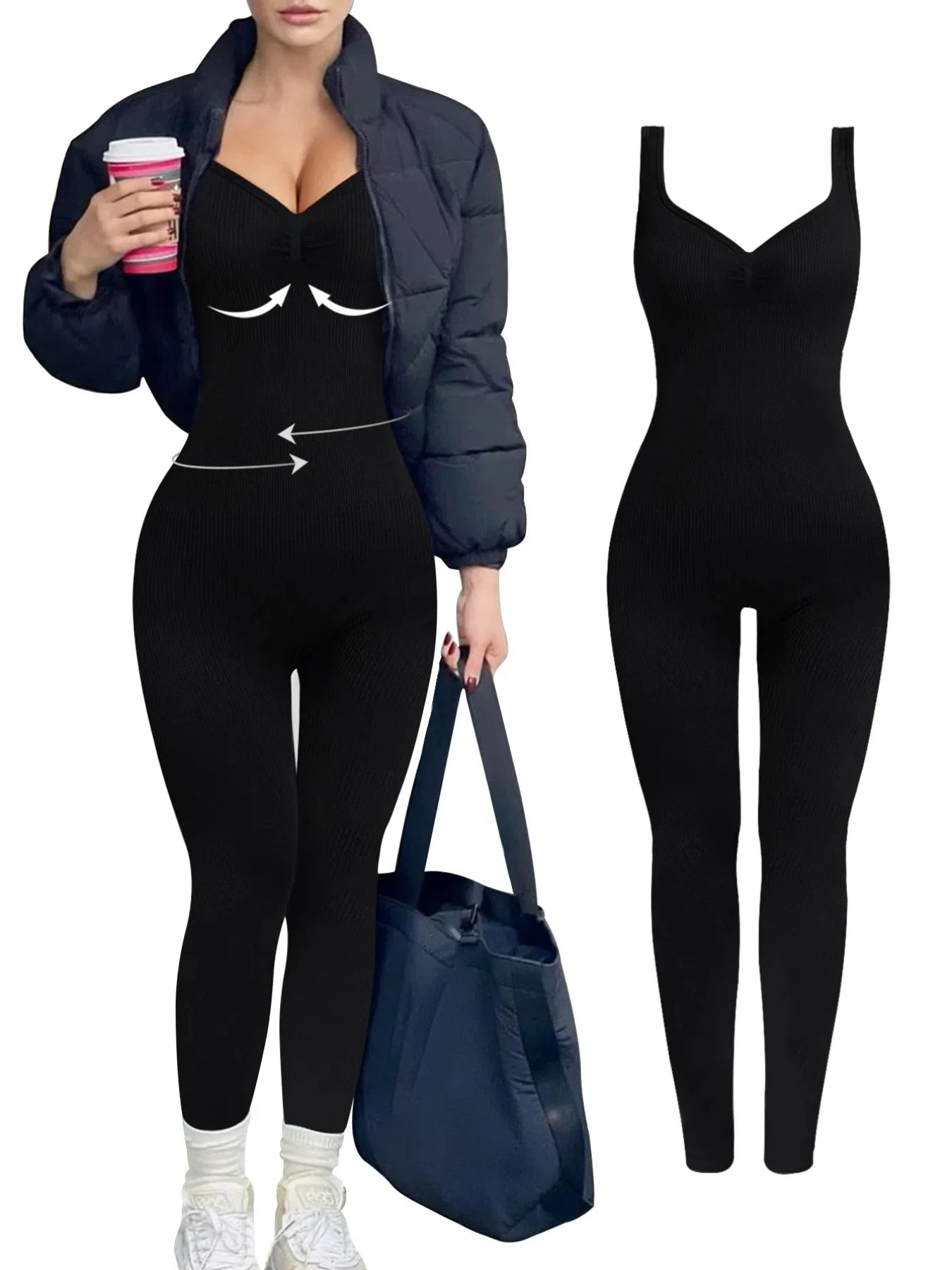 Women'S V-Neck Seamless Solid Color Yoga Jumpsuits One Piece Tummy Control Rompers Sports Fitness Sportwear Streetwear