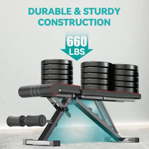 Adjustable Foldable Weight Bench 660LBS Home Gym Workout Bench for Bench Press Sit-Up Exercise with Black Steel Frame and Thick