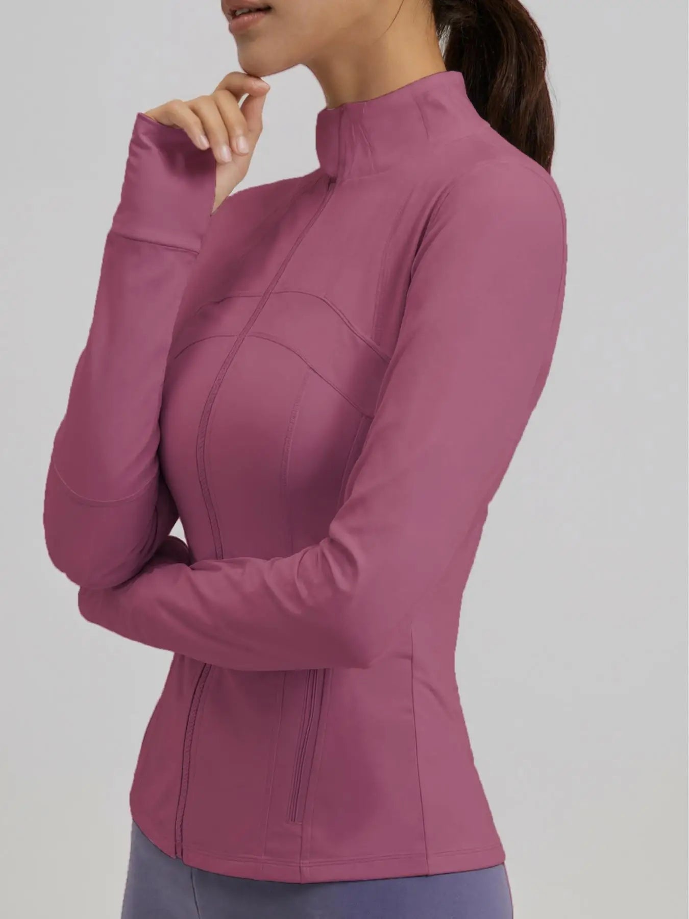 Women'S Sporty Zipper Jacket with Thumbholes & Pockets, Long Sleeve Slim-Fit Gym Jacket, All-Season Plain Design Bbljacket