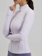 Women'S Sporty Zipper Jacket with Thumbholes & Pockets, Long Sleeve Slim-Fit Gym Jacket, All-Season Plain Design Bbljacket