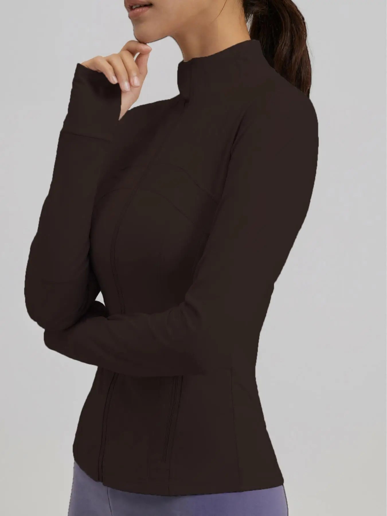Women'S Sporty Zipper Jacket with Thumbholes & Pockets, Long Sleeve Slim-Fit Gym Jacket, All-Season Plain Design Bbljacket