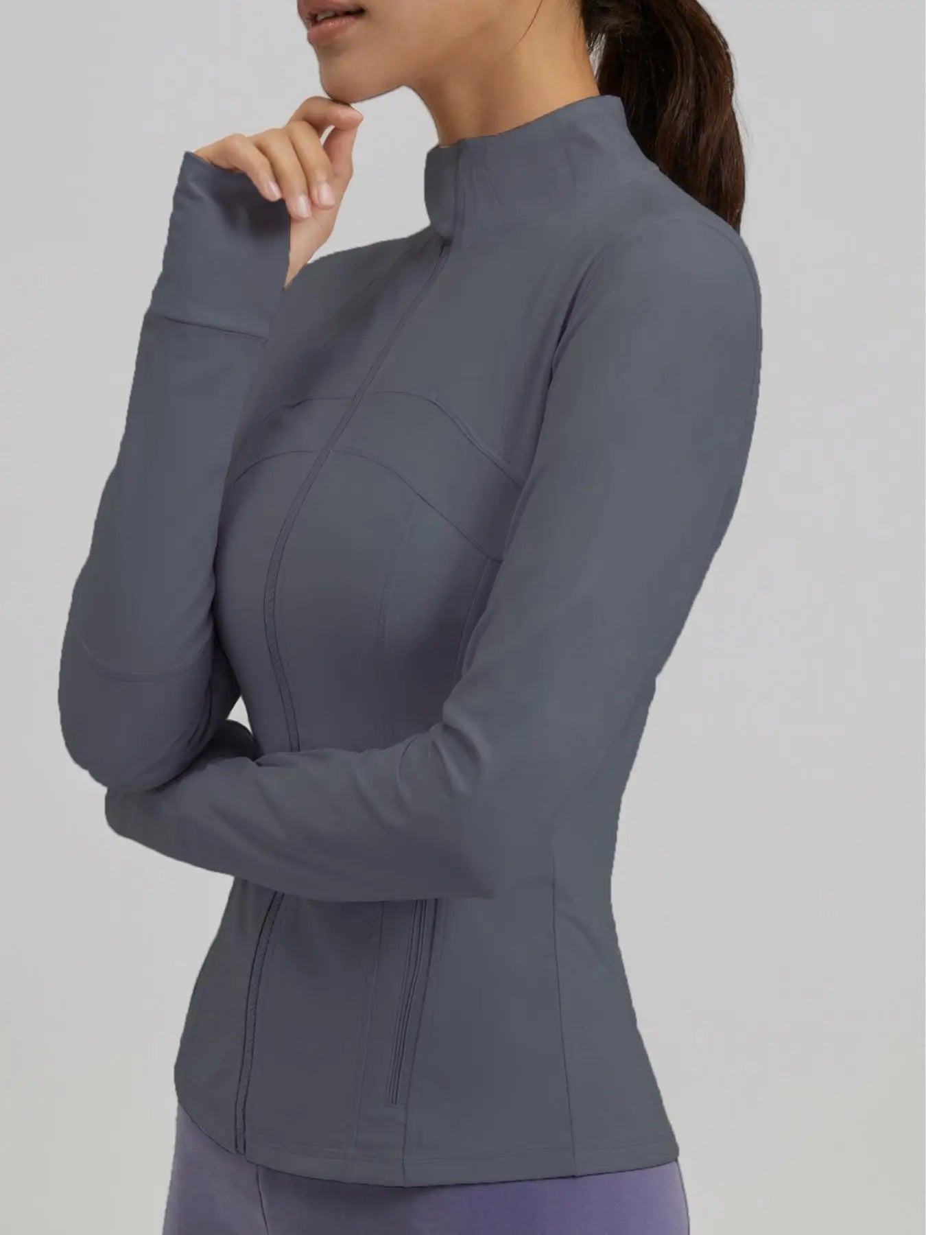 Women'S Sporty Zipper Jacket with Thumbholes & Pockets, Long Sleeve Slim-Fit Gym Jacket, All-Season Plain Design Bbljacket